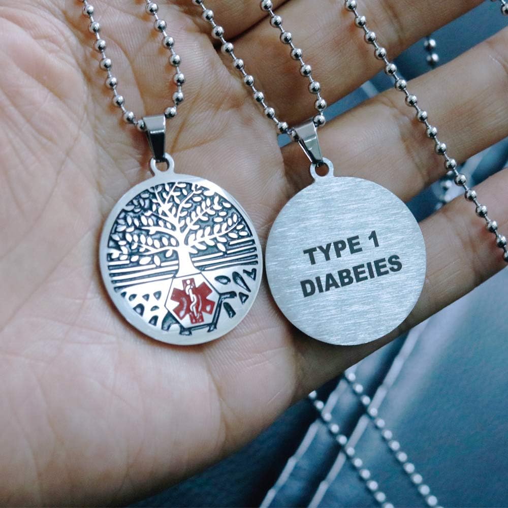 Collar de primeros auxilios de emergencia de identificación de alerta médica del árbol de la vida de acero inoxidable