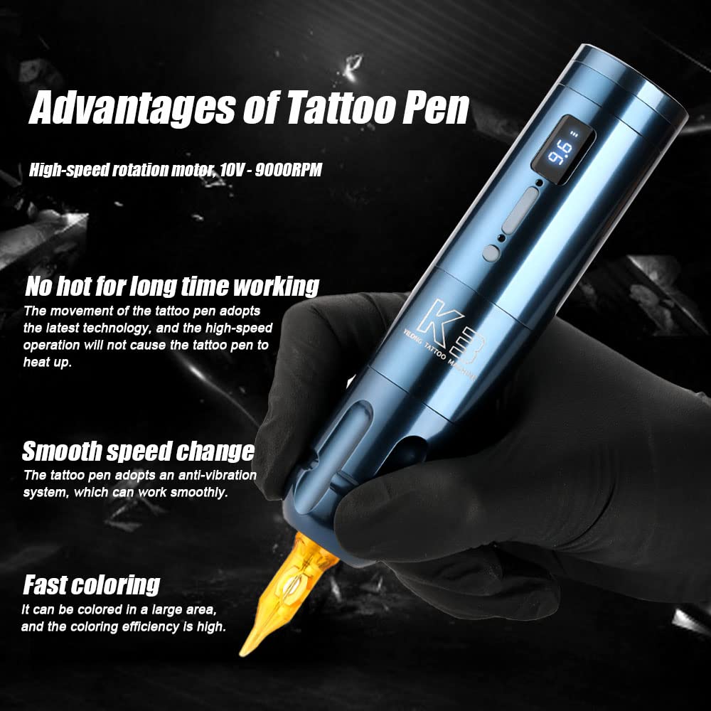 YILONG Kit de máquina de tatuaje rotativa para principiantes, kit de máquina de tatuaje de cartucho con motor sin núcleo de potencia inalámbrica de
