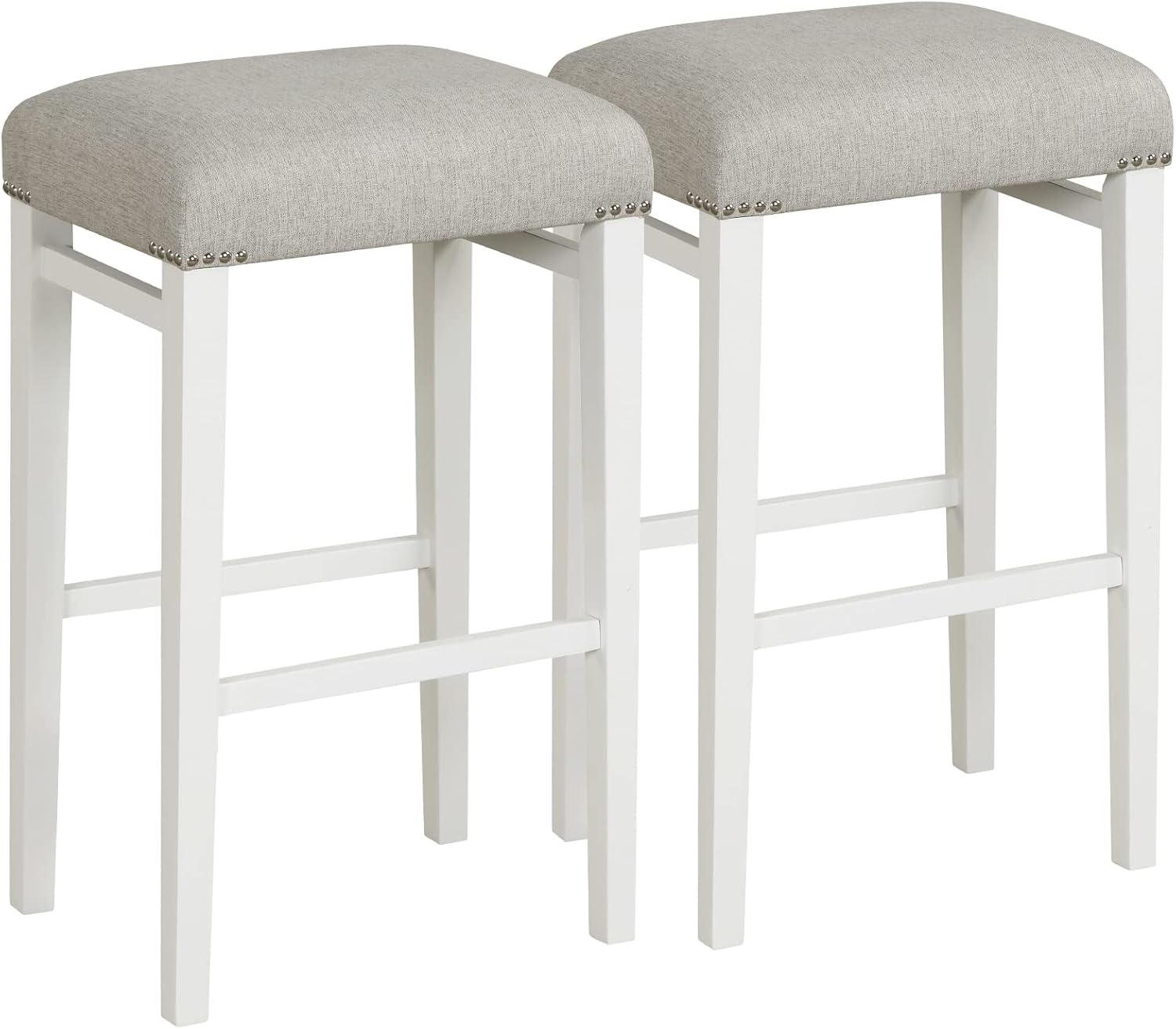 COSTWAY Juego de 2 taburetes de bar de 29.5 pulgadas de altura de mostrador con cojines de asiento acolchados, patas de madera de caucho natural,