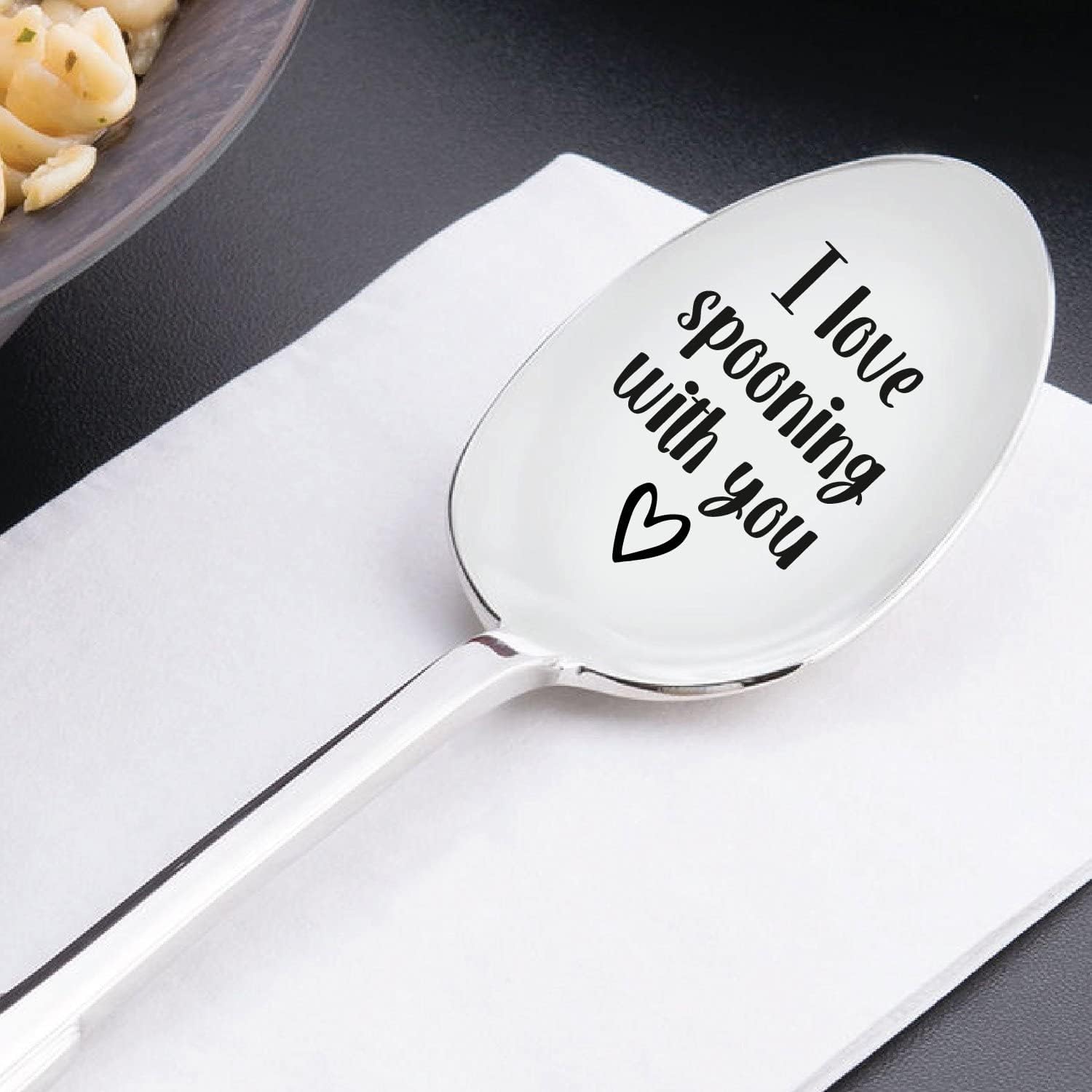 I love spooning with you Cuchara de acero inoxidable grabada para café, té, cereales, helado, regalo grabado para élella, mango resistente de 7