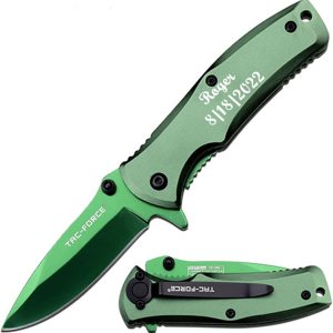 GIFTS INFINITY Cuchillo de bolsillo de calidad de acero inoxidable recubierto de titanio personalizado grabado gratis – verde GIFTS INFINITY Cuchillo de bolsillo de calidad de acero inoxidable recubierto de titanio personalizado grabado gratis – verde