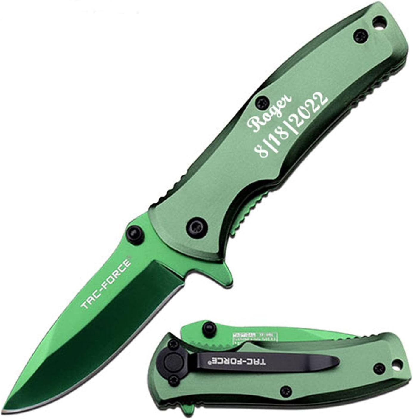 GIFTS INFINITY Cuchillo de bolsillo de calidad de acero inoxidable recubierto de titanio personalizado grabado gratis – verde