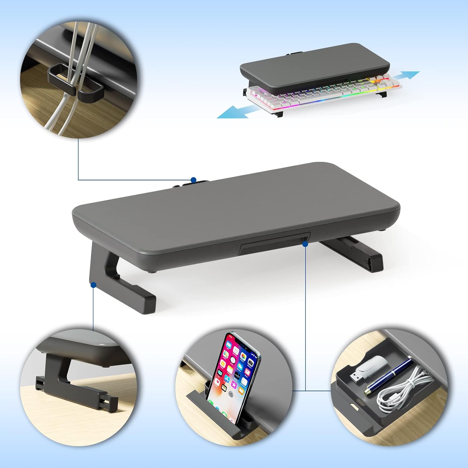 OImaster Soporte elevador para monitor, altura ajustable, soporte para monitor de computadora con soporte de pantalla de computadora de