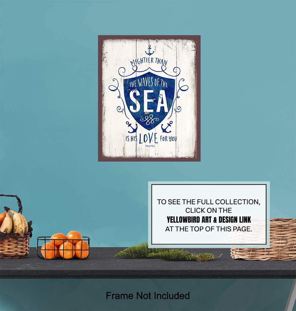 Mightier Than the Waves Religious Scripture Wall Decor – Nautical Beach House, Ocean Home Decoration – Bible Verse Wall Art – Gift for