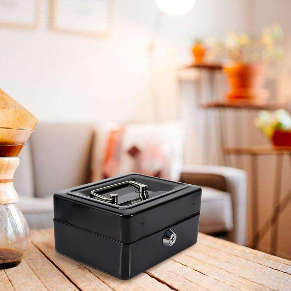 Caja fuerte y con cerradura, mini cajas fuertes pequeñas con caja de seguridad negra, caja de seguridad con cerradura para dinero en efectivo y