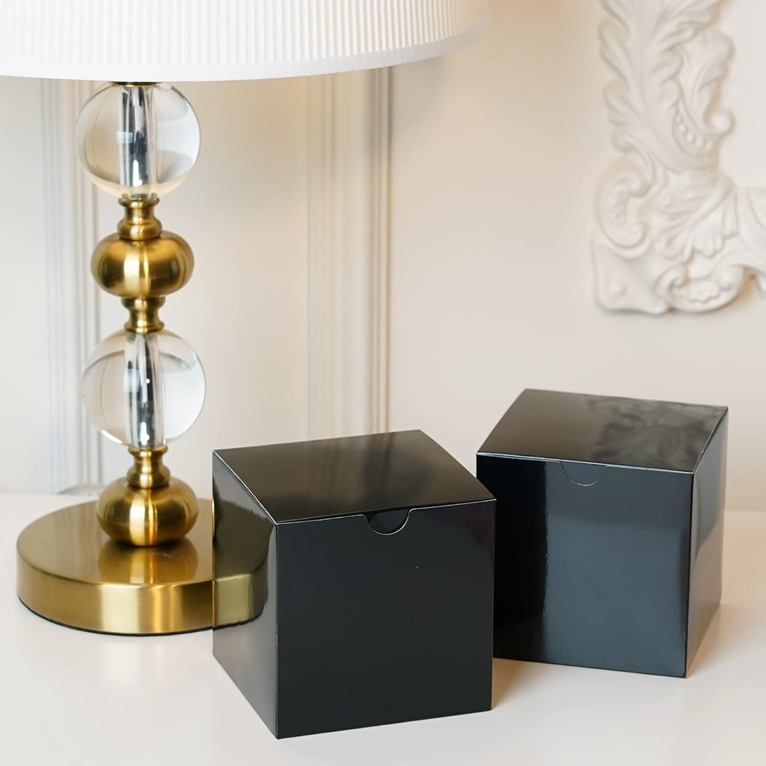 Paquete de 30 cajas de regalo negras de 4 x 4 x 4 pulgadas, cajas negras brillantes, cajas de regalo pequeñas para fiesta de cumpleaños, propuesta