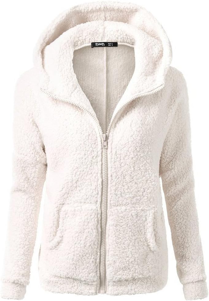 SNKSDGM Chaqueta con forro polar para mujer, ropa larga con capucha, suave, holgada, de piel sintética, para exteriores