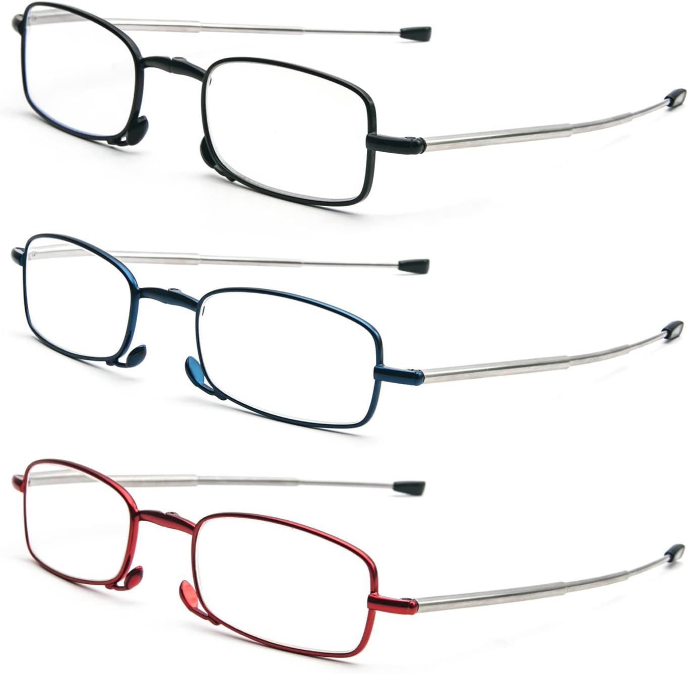 Paquete de 3 lentes de lectura plegables con llavero, bolsas compactas para mujeres y hombres, bloqueo de luz azul, bisagra de resorte, lectores de