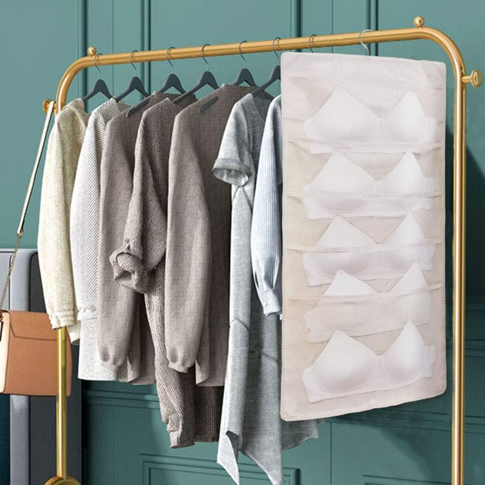 Organizador colgante de armario para sujetadores de gran tamaño con bolsillos de malla ampliados de doble cara para almacenamiento de ropa interior