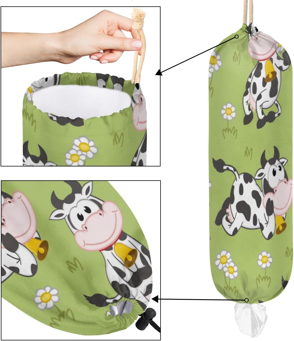 Soporte para bolsas de plástico y dispensador, organizador de bolsas de compras para vacas y pastos, organizador de bolsas de comestibles,