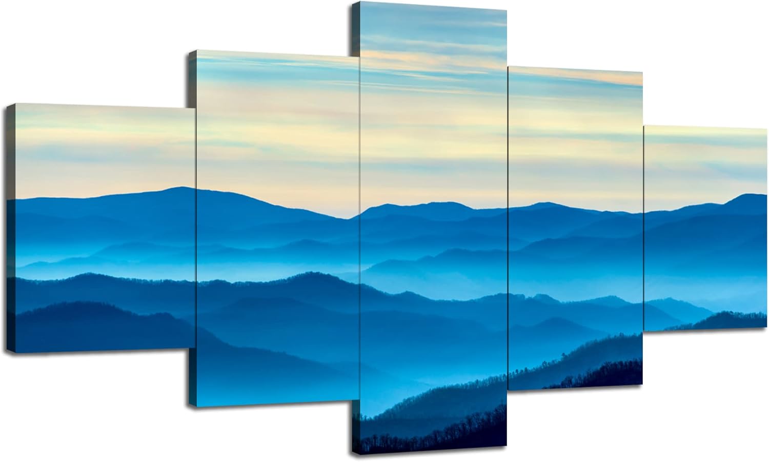 Lienzo decorativo para pared, diseño de parque nacional de montañas humeantes, impresión de imagen, pintura de paisaje natural, póster azul, marco