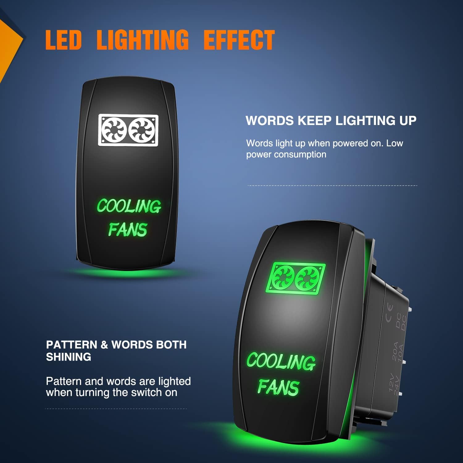 Nilight Ventiladores de refrigeración, interruptor basculante, interruptor de barra de luz LED, interruptor láser de 5 pines de encendido y apagado