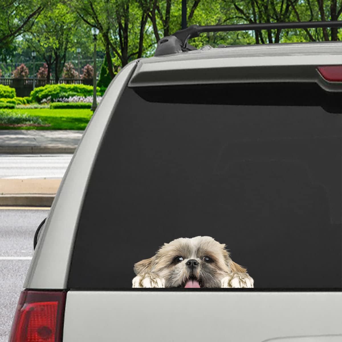 Divertido Shih Tzu Dog Can You See Me Now – Calcomanía transparente para ventana de coche, calcomanía 3D Shih Tzu lindo perro escondido de coche,