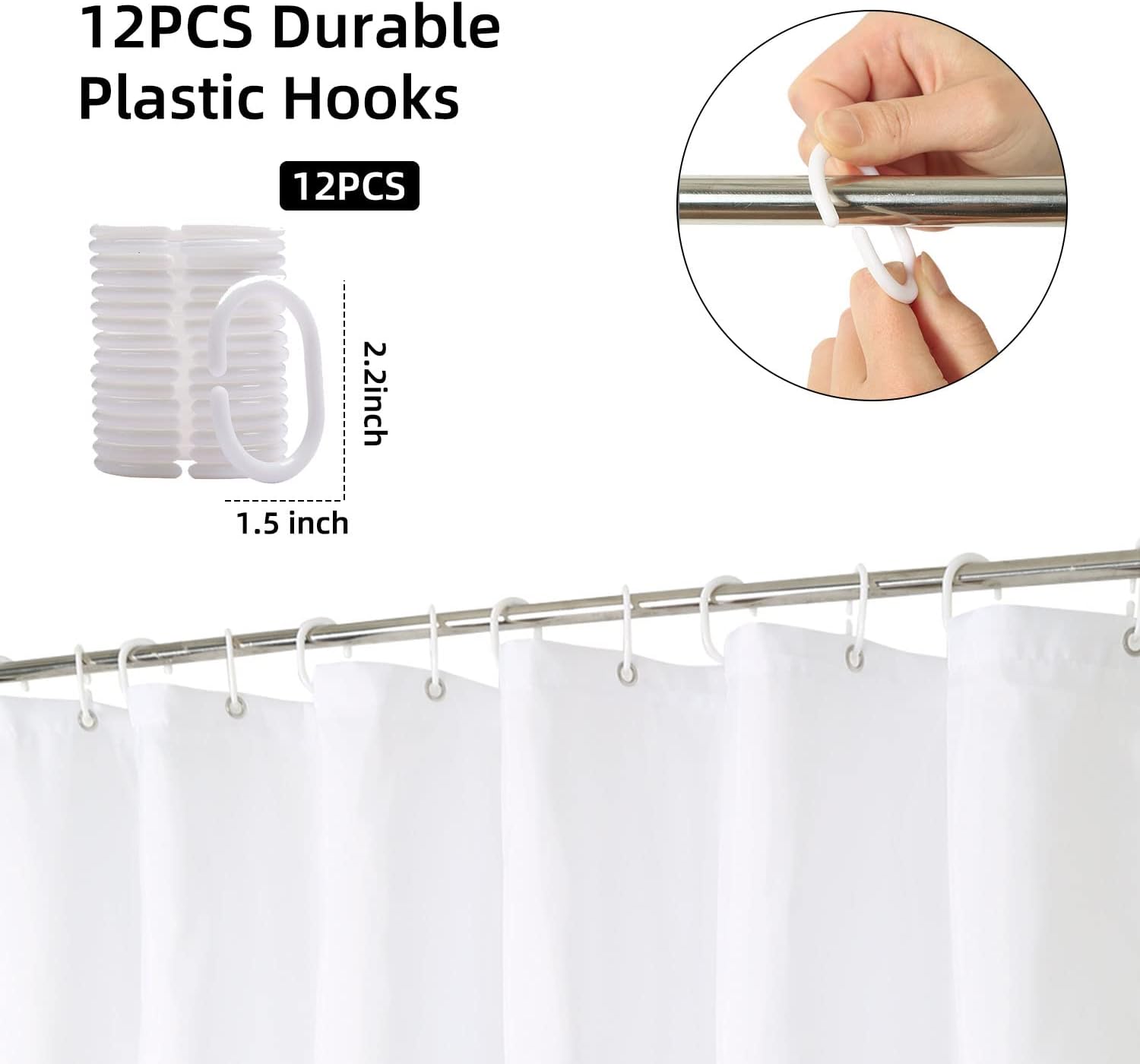 ROCK CLOUD Juego de cortinas de baño de tela con 12 ganchos, diseño de hojas botánicas decorativas, lavable a máquina, 72 x 72 pulgadas