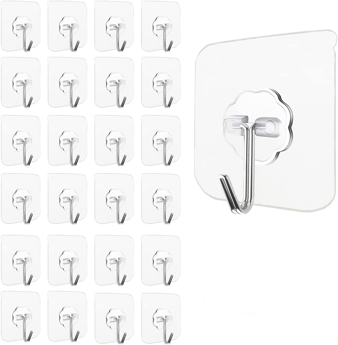 OutWest Ganchos de pared de 13 libras (máx.), gancho autoadhesivo transparente, resistente, impermeable, gancho de pared adhesivo para uso en baño,