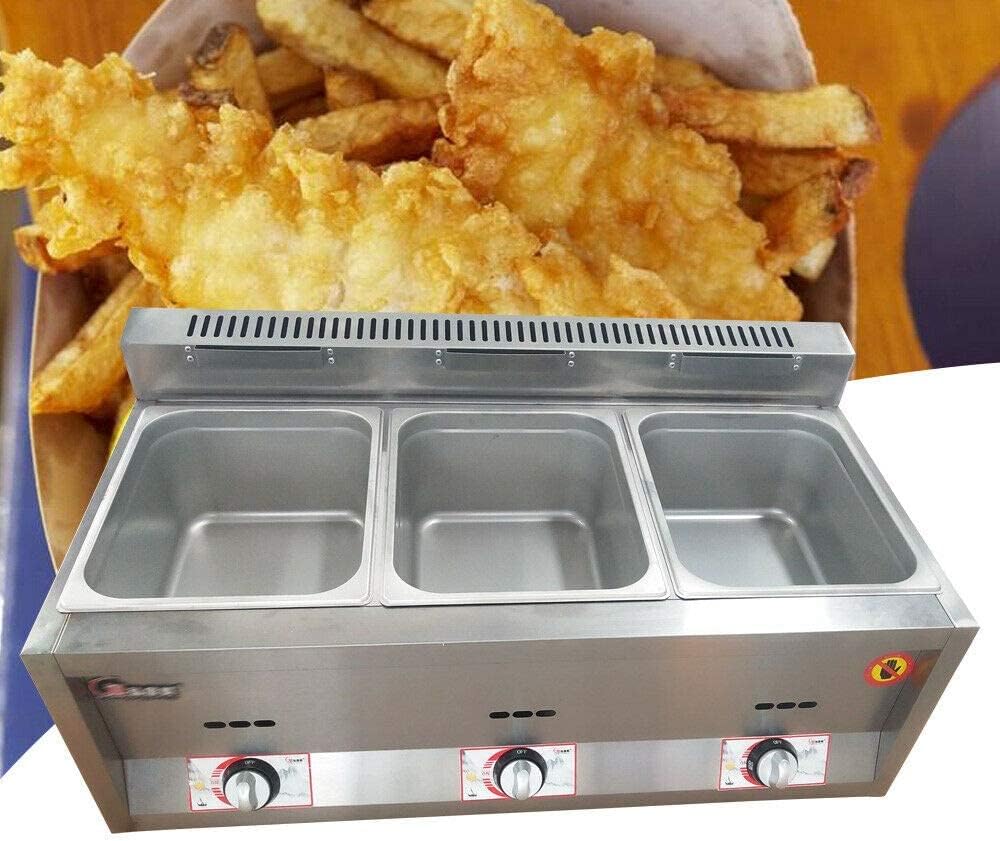 Freidora de gas comercial, freidora profunda de gas, olla de calefacción de alimentos de acero inoxidable de 18 litros, con tapa, encimera,