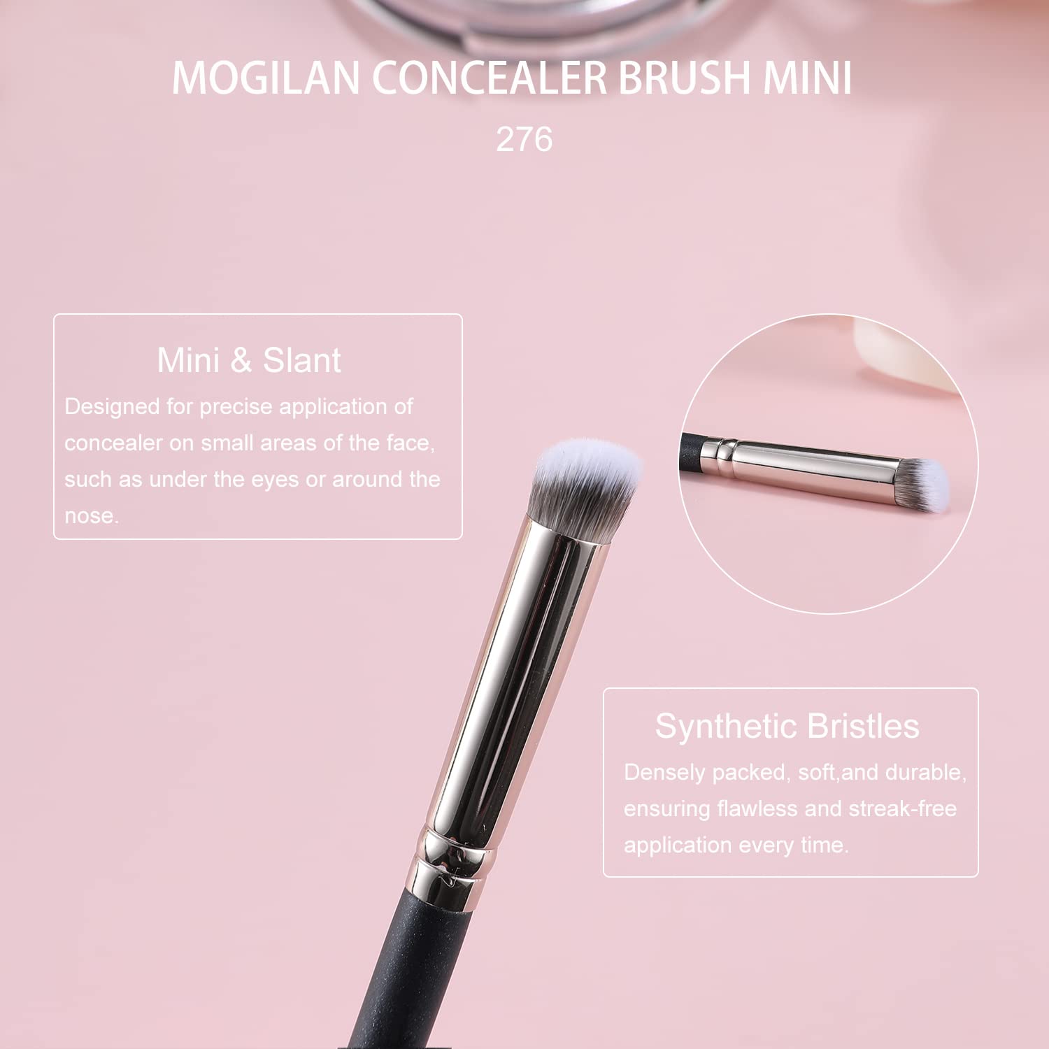 MOGILAN Juego de 2 brochas correctoras  Cepillo definidor plano, mini cepillo corrector debajo de los ojos para crema líquida en polvo mezcla de