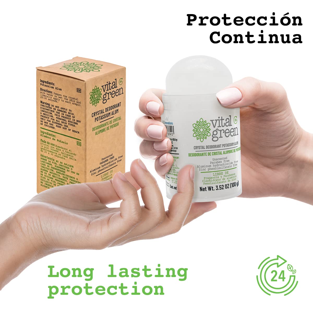 Vital Green Crystal Potassium Alum Desodorante  Desodorante mineral sin perfume para hombres, mujeres y atletas  3.53 oz  100 g (2 unidades)