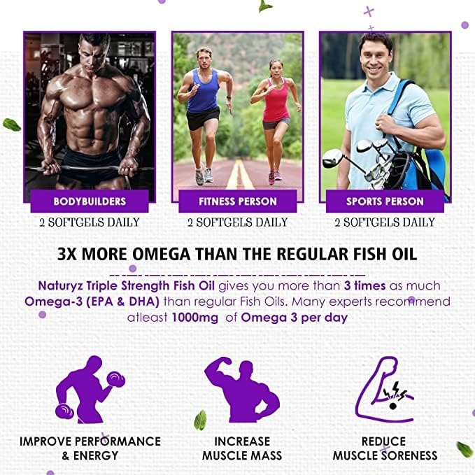 Aceite de pescado Omega 3 de triple fuerza con la más alta resistencia 2450 mg, 60 cápsulas, Omega 3-6-9 por porción (EPA 1200 mg DHA 800 mg)