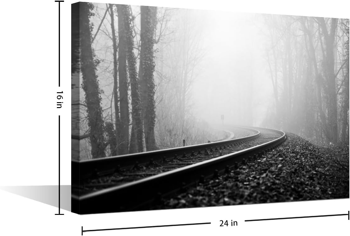 1 lienzo decorativo para pared, ferrocarril a través del bosque de pinos con niebla, decoración moderna para el hogar, sala de estar, arte de pared