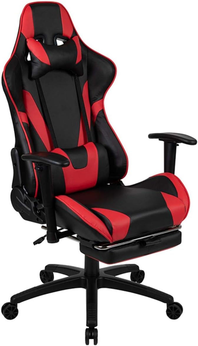 Flash Furniture X30 – Silla ergonómica de videojuegos de carrera para oficina con respaldo completamente reclinable, reposapiés deslizante, en