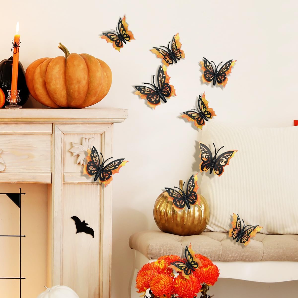 Halloween 3D 1224 calcomanías de pared de mariposa esqueleto, decoración de sala de estar, decoración de ventana de dormitorio interior (12