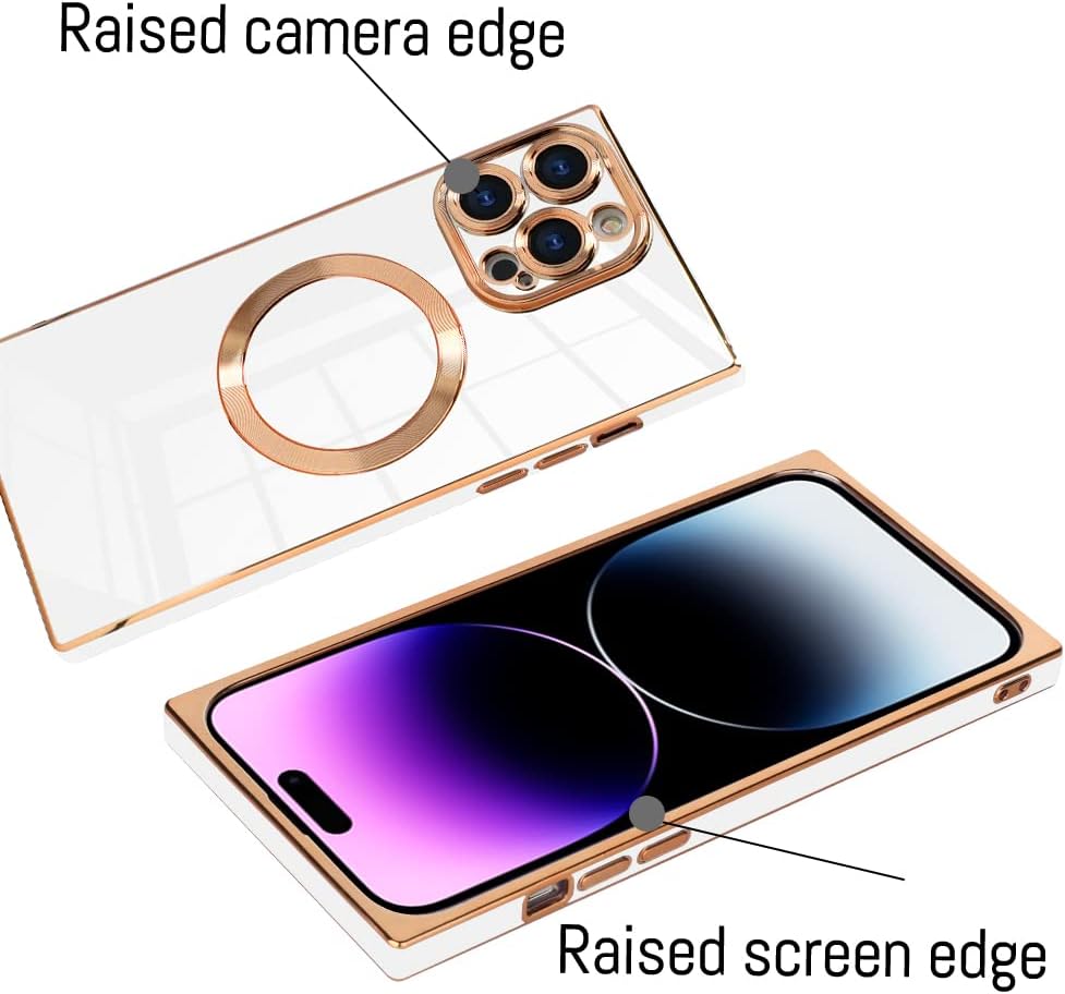 KANGHAR Funda cuadrada para iPhone 14 Pro Max magnética compatible con MagSafe Funda cuadrada de lujo con bonito diseño de chapado, funda cuadrada