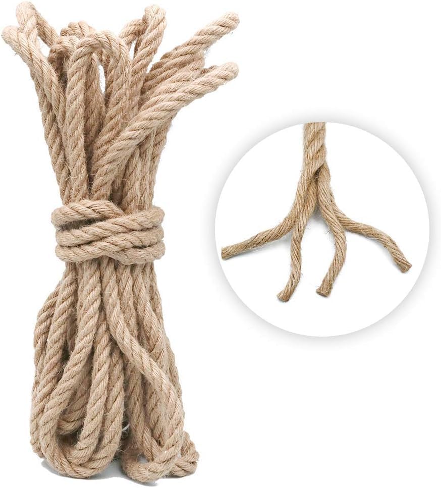 KINGLAKE GARDEN Cuerda de yute, cuerda de cáñamo resistente de 12 pulgada x 32.8 pies (0.472 in x 32.8 ft) cuerda de cáñamo trenzada para jardinería