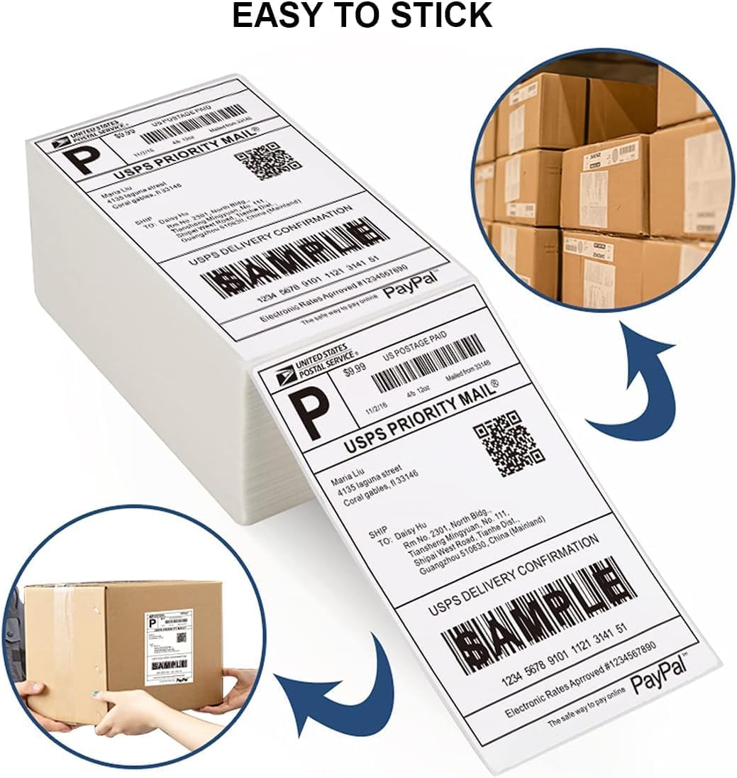 Fanfold – Etiqueta térmica de envío de 4 x 6 pulgadas, 2000 etiquetas, papel de etiquetas térmicas directas blancas para impresoras térmicas, cebra