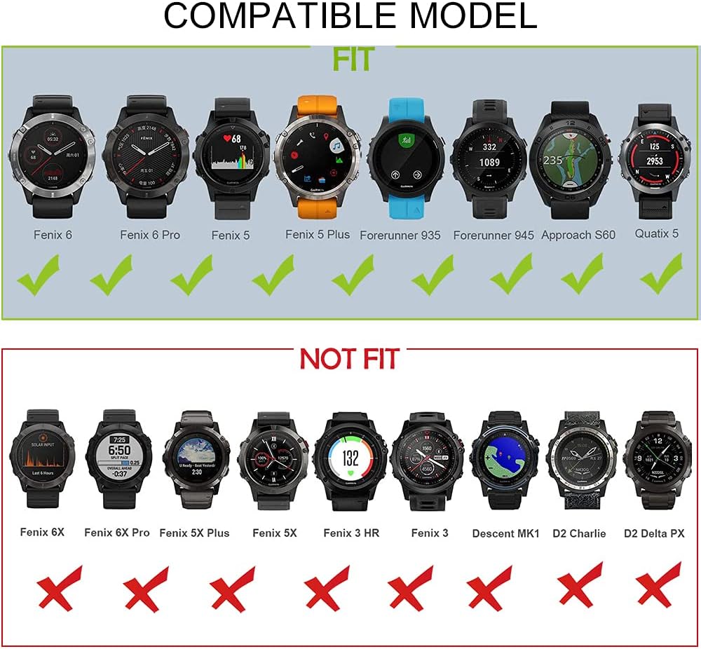 OVERSTEP Correa de reloj compatible con Garmin Fenix 5, bandas de silicona suave de 0.866 pulgadas para reloj inteligente Fenix 6Fenix 7Fenix 5