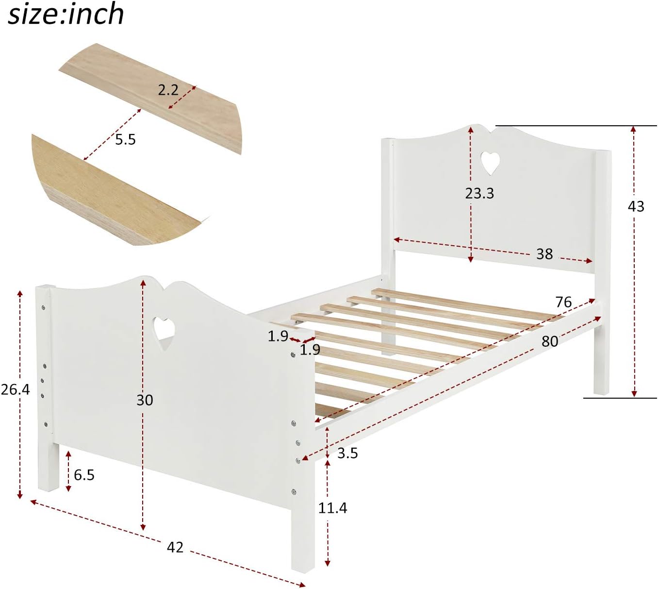 Harper & Bright Designs Base de cama individual con cabecero y estribo, cama de madera tamaño individual con soporte de listones de madera (nuevo,
