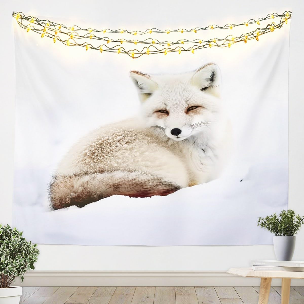 Feelyou Tapiz de zorro ártico, tapiz para colgar en la pared para niños y niñas, bonito tapiz de pared de animales salvajes, arte de pared para