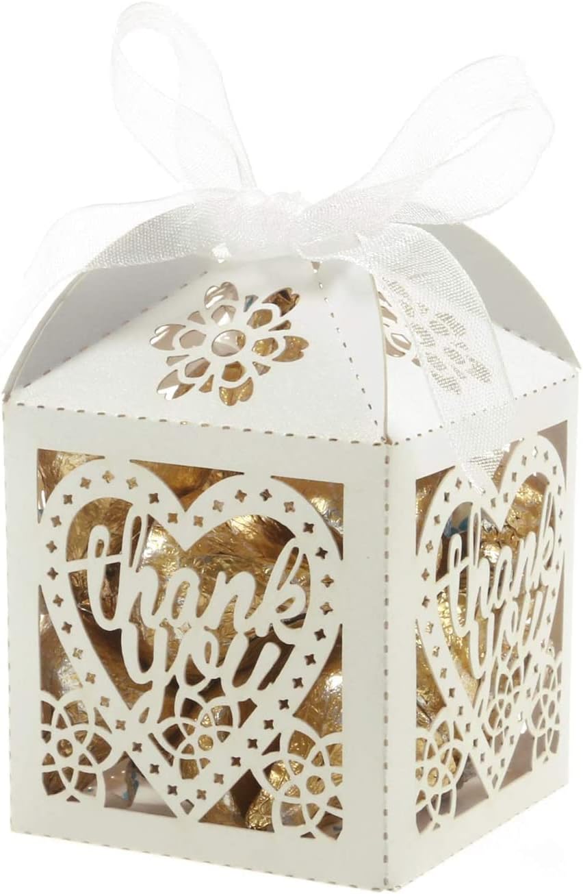 COTOPHER Cajas cortadas con láser, 60 unidades, cajas de regalo de agradecimiento, cajas de regalo de boda, cajas de dulces de encaje para bodas,