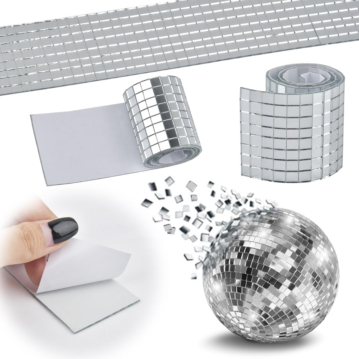 BUYGOO 9440 azulejos de bola de discoteca, azulejos de mosaico autoadhesivos de espejo de 0.197 x 0.197 in, azulejos de vidrio para manualidades,