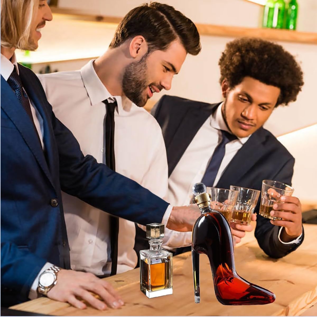 Decantador de whisky, decantador de tacón alto, con decantador de tapa de botella, decantador de vino novedoso, forma creativa, vasos de whisky