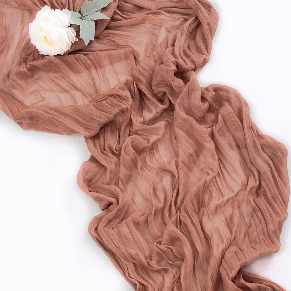 Socomi Camino de mesa de gasa de 10 pies, estilo bohemio, rústico, color rosa oscuro, camino de mesa para boda, despedida de soltera, otoño, Acción