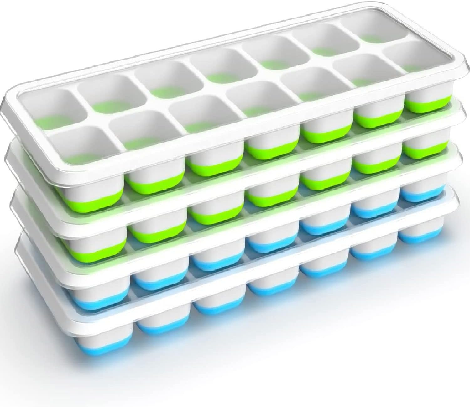 Bandejas de cubitos de hielo para congelador, bandeja de hielo de silicona, bandeja de hielo de fácil liberación con tapa apilable y resistente a