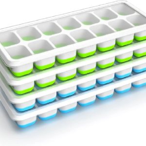 Bandejas de cubitos de hielo para congelador, bandeja de hielo de silicona, bandeja de hielo de fácil liberación con tapa apilable y resistente a Bandejas de cubitos de hielo para congelador, bandeja de hielo de silicona, bandeja de hielo de fácil liberación con tapa apilable y resistente a