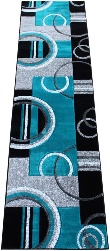 Masada Rugs Sophia Collection – Alfombra de área tallada a mano, moderna, contemporánea, turquesa, gris, negro (2 pies 8 pulgadas x 10 pies)