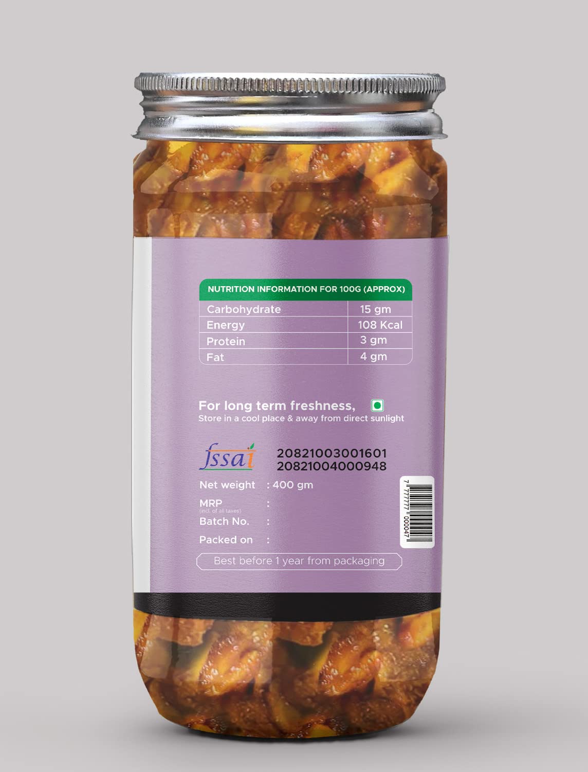 Lucknowi Kathal & Adrak Ka Achar I Encurtido Sabroso Achar Casero (400 gm) Jaca y Pepinillo de jengibre I Pepinillo casero y orgánico