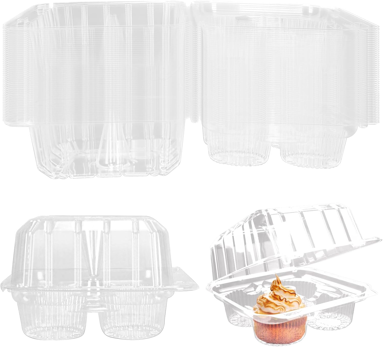 Paquete de 40 cajas de plástico transparente para cupcakes de 4 compartimentos, soportes para cupcakes de 4 cavidades, recipientes transparentes
