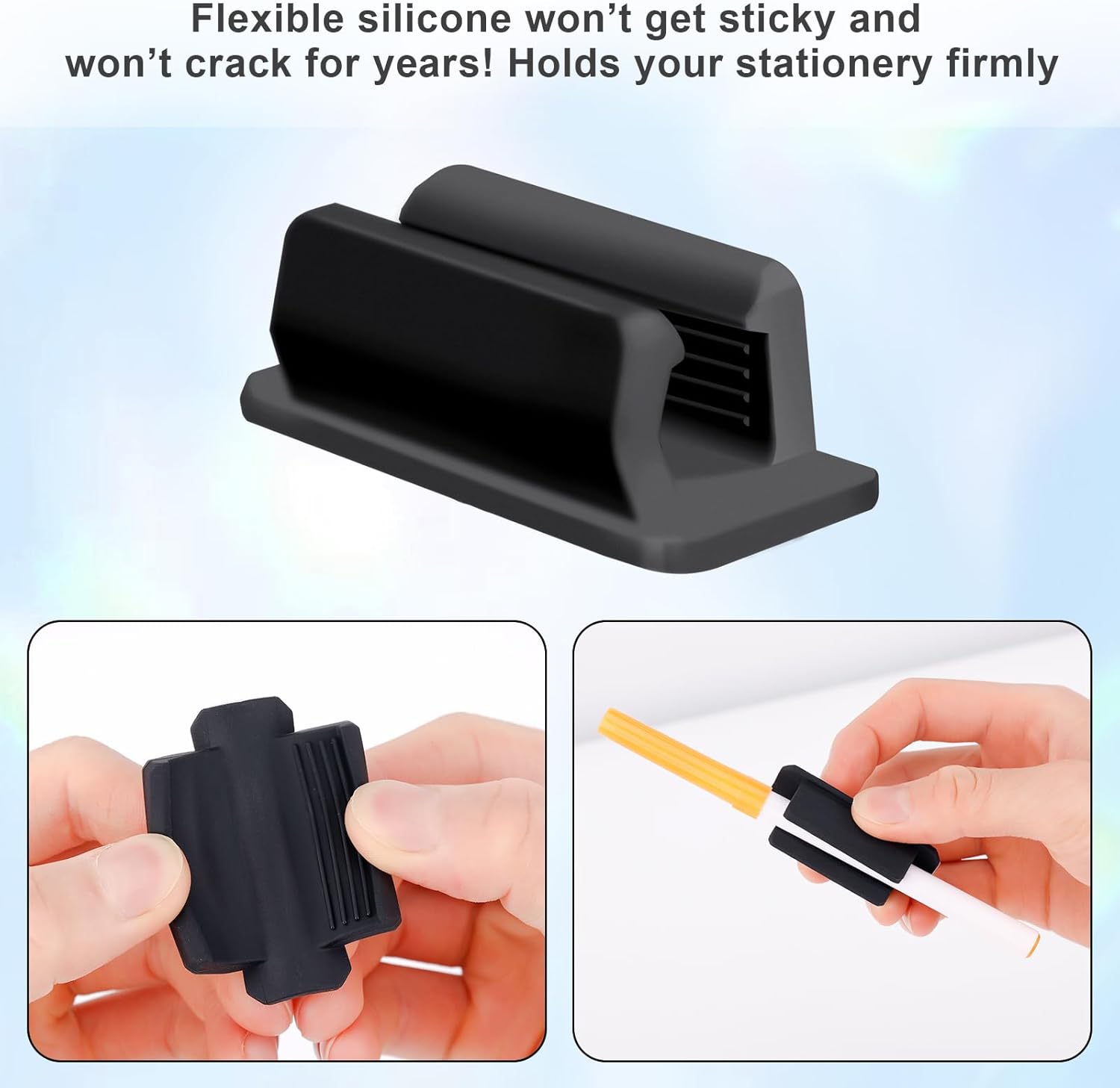 5 soportes de silicona para bolígrafos, clip para bolígrafo con 5 almohadillas adhesivas adicionales, soporte adhesivo de silicona para bolígrafos,