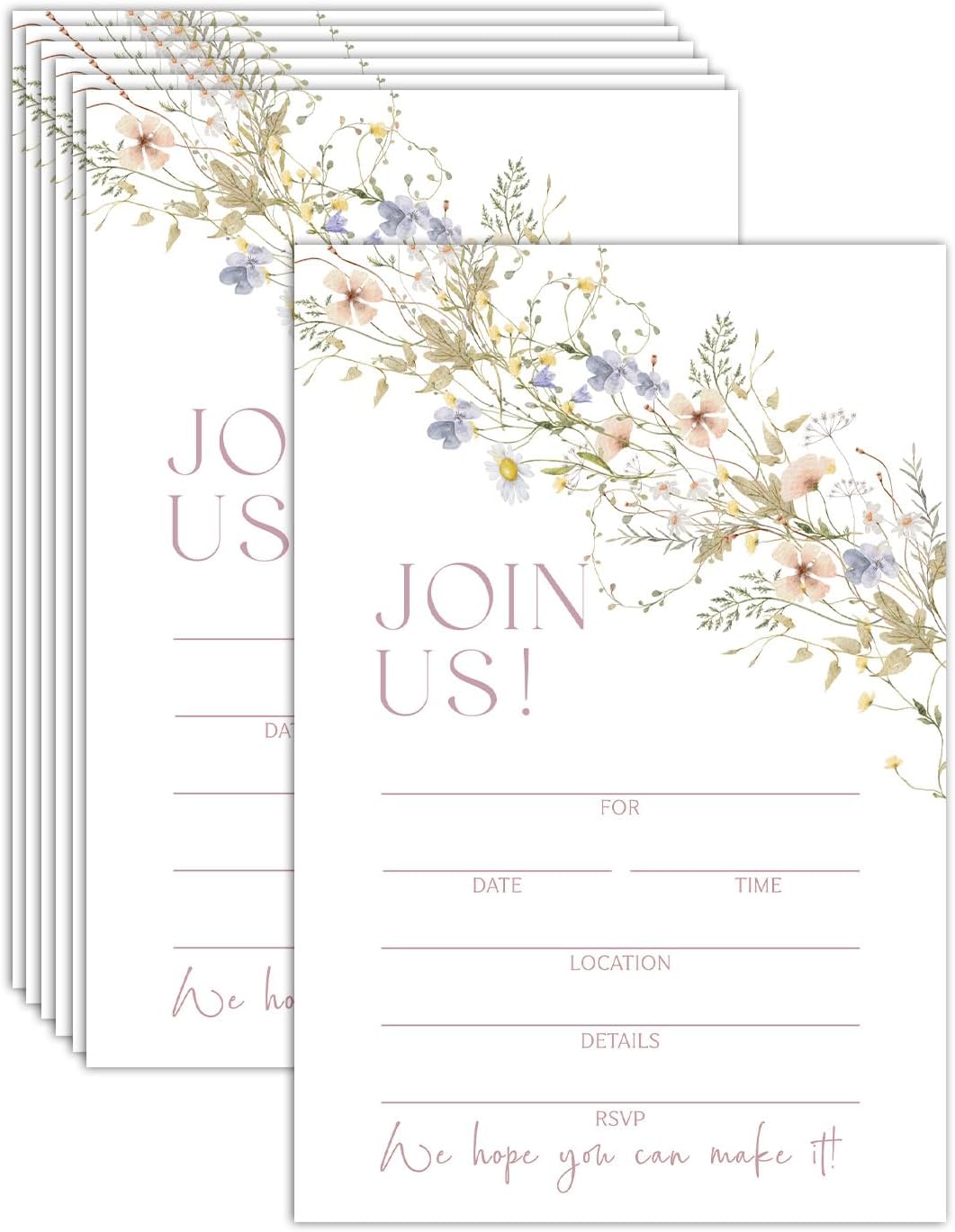 Join Us Tarjetas de invitaciones, tarjetas de invitaciones de flores silvestres para recepción de boda, compromiso de novia o baby shower, fiesta de