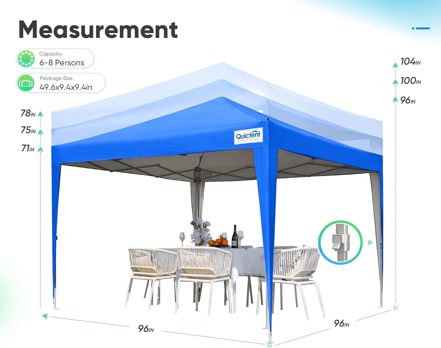 Quictent Tienda de campaña desplegable de 8 x 8 pies con paredes laterales y ventanas ventiladas enrollables, toldo impermeable para exteriores con