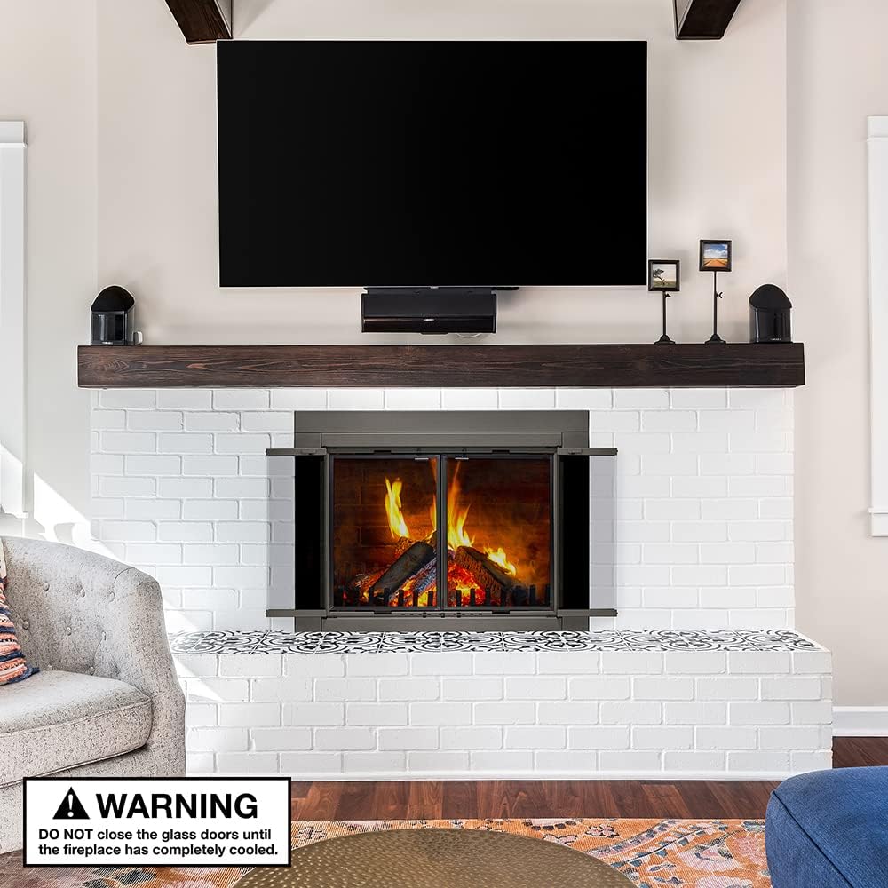 UniFlame – Romano – Puertas de chimenea de estilo bi-fold con vidrio templado ahumado (color plomizo, tamaño pequeño – se adapta a la apertura de 30