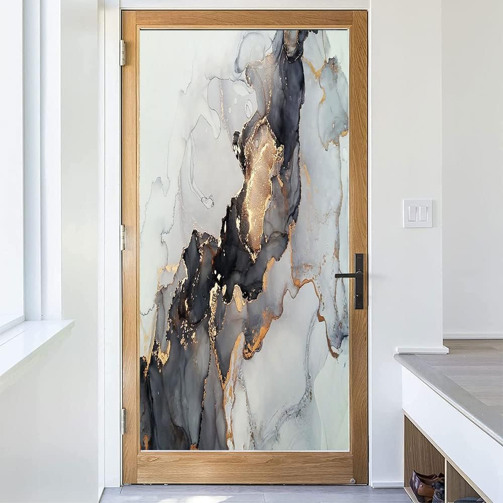 Película estática de mármol para ventana, pintura de arte abstracto, textura de mármol, película de vidrio para decoración del hogar de ventanas de