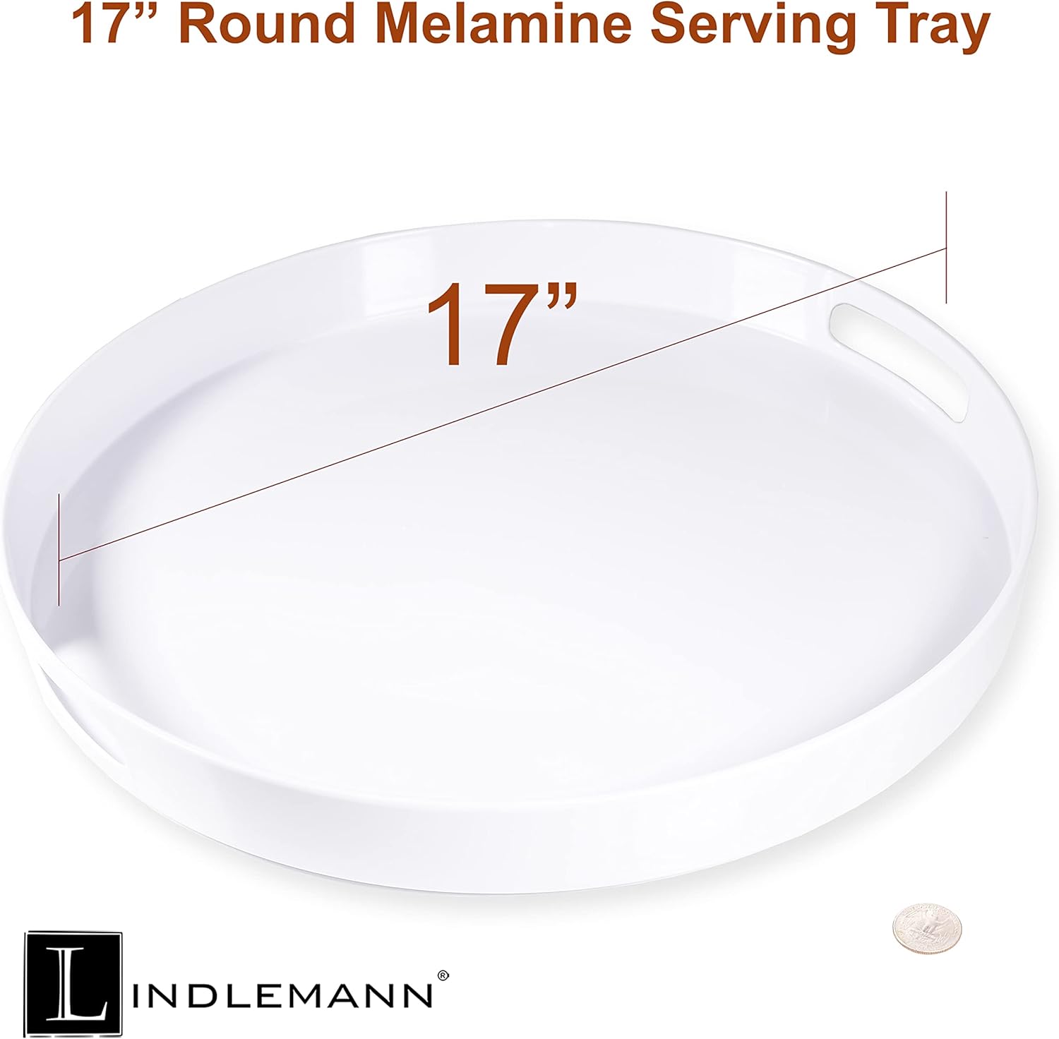 LINDLEMANN Bandeja para servir, grande, redonda, color blanco melamina, fuerte y resistente, con asas integradas para un fácil manejo, hermoso