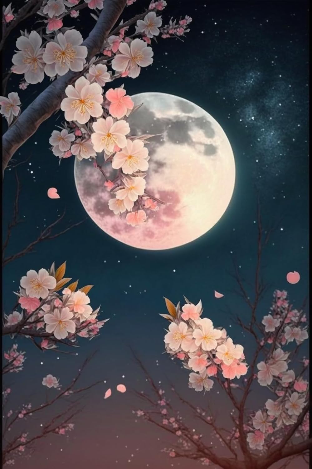 Goelilgi Kits de pintura de diamantes por números para adultos, kit de arte redondo de diamantes de taladro completo, arte de luna y flores de