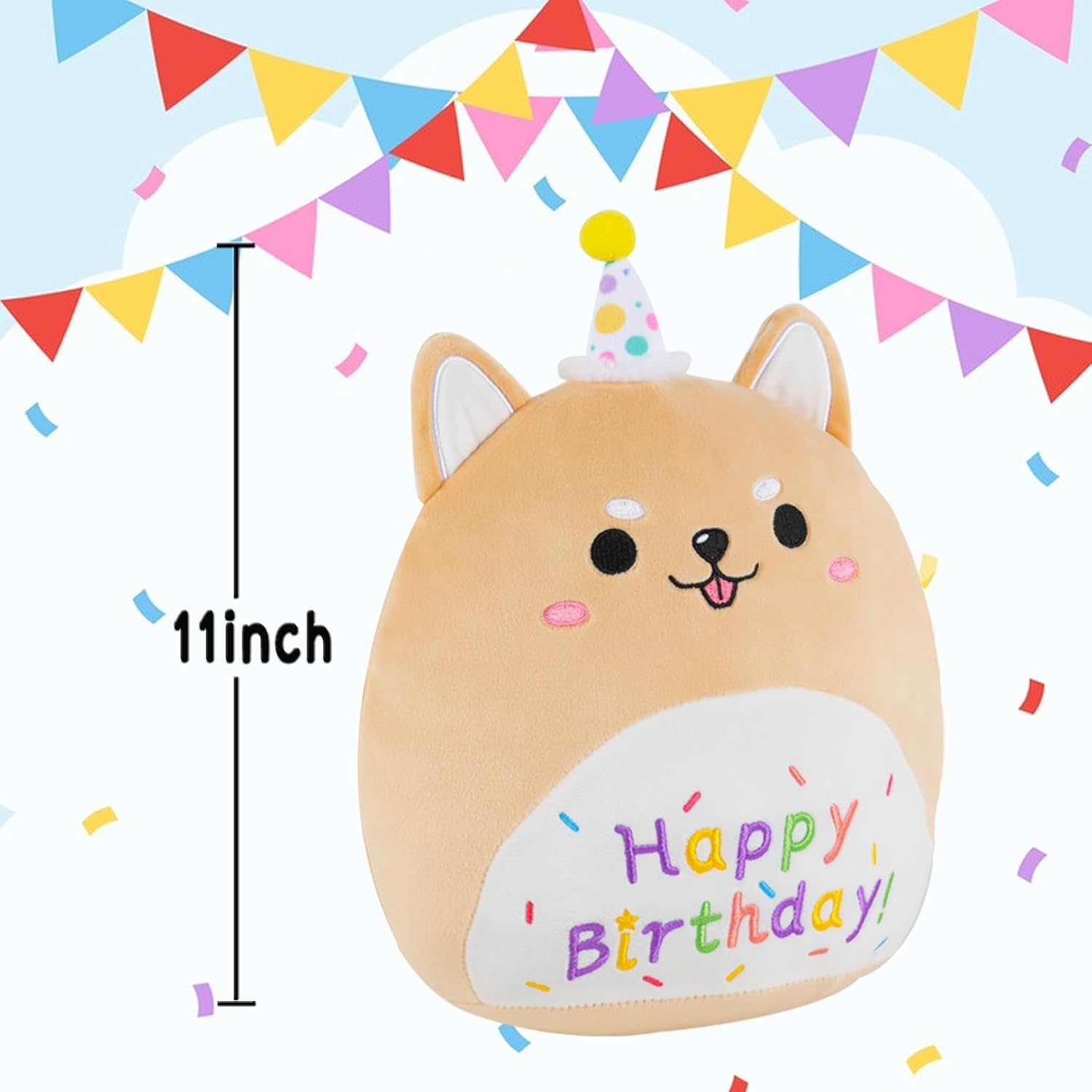 Almohada de felpa de feliz cumpleaños, divertida felpa de 11 pulgadas, decoración de felpa suave y creativa de animales, adecuada como regalo
