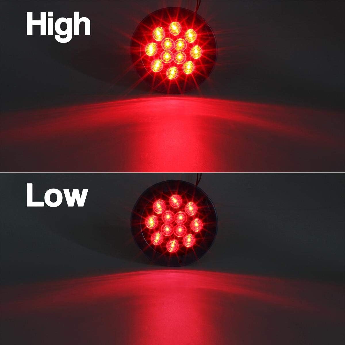 Partsam 8 luces traseras LED redondas de 4 pulgadas, color rojo, 12 LED, montaje en brida, camión, remolque, caravana, freno, marcador de giro,